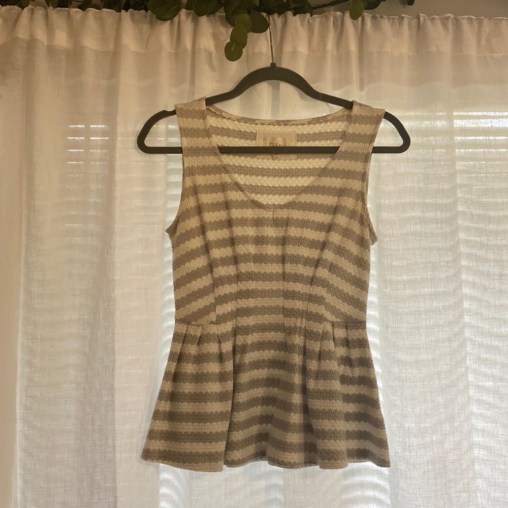 Anthropologie Deletta grey and white striped sleeveless peplums top